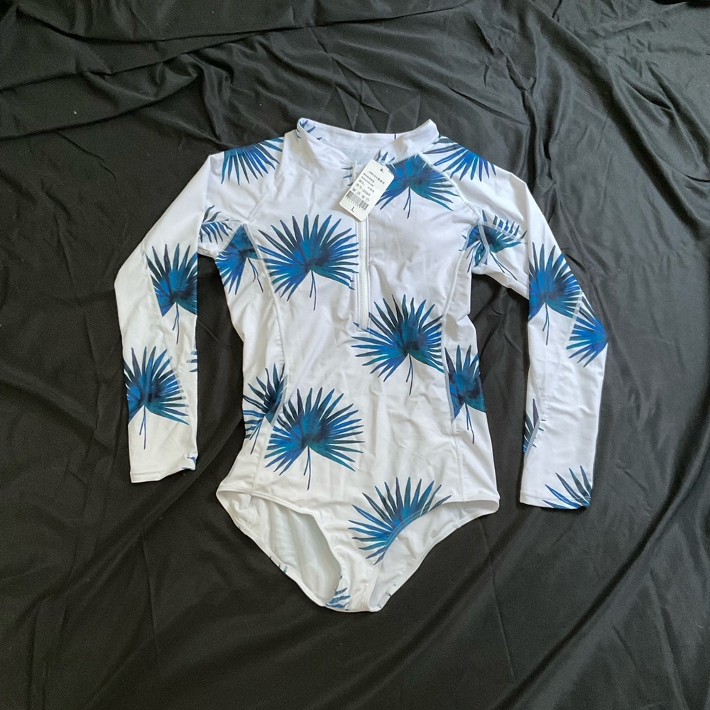 Tropical Blue and White One Piece Swimwear